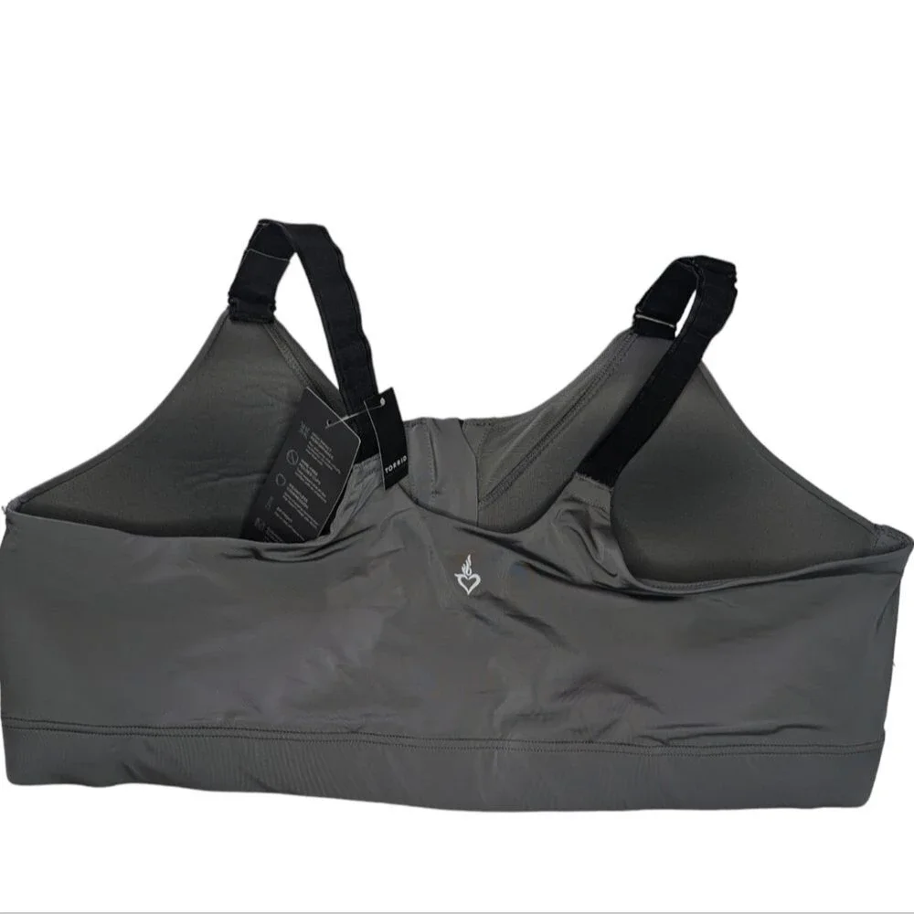 NWT Women's Torrid Wire-Free Hi-Impact Zip-Front Gray Sports Bra, 42B